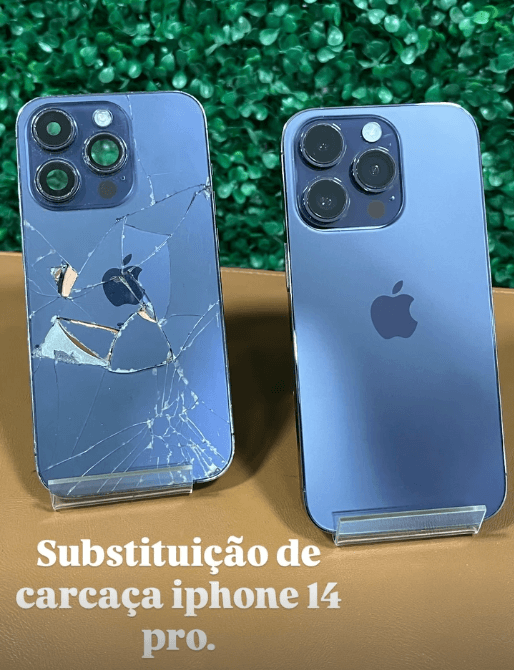 iPhone 14 Pro com carcaça nova e acabamento impecável ✨ Mais um aparelho recuperado e cliente satisfeito!